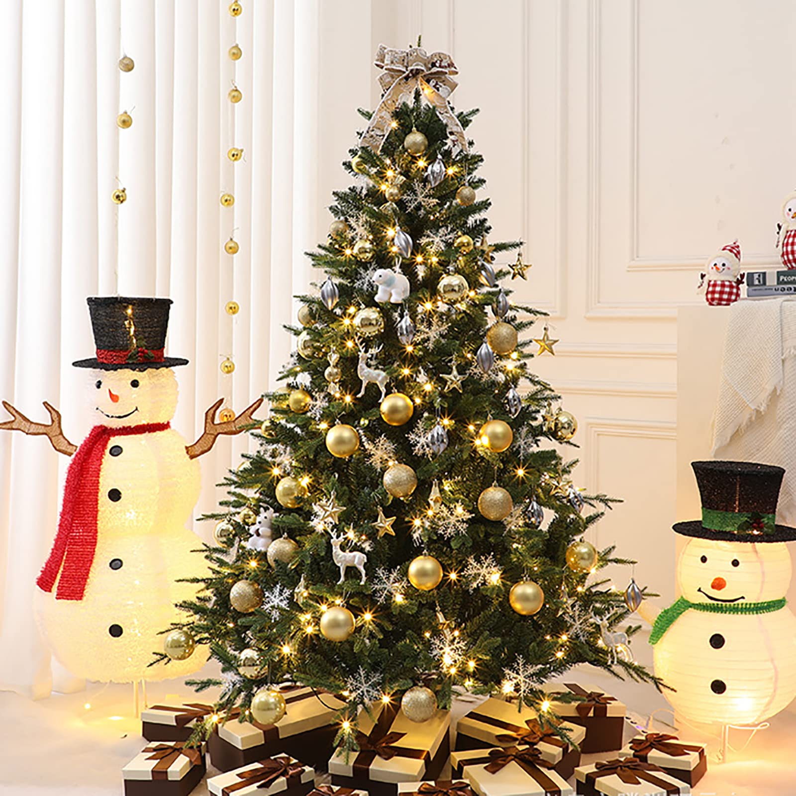 クリスマスツリー 210cm 高級木枠付き ゴールド系オーナメント